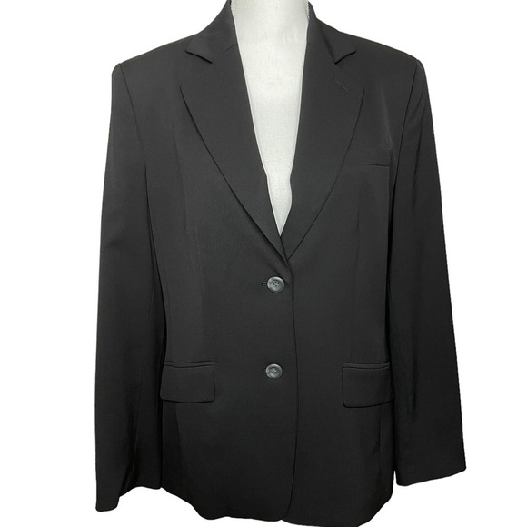 Talbots Black Two Button Preppy Oversized Stretch Boyfriend Blazer Wool Size 10 - Picture 1 of 8